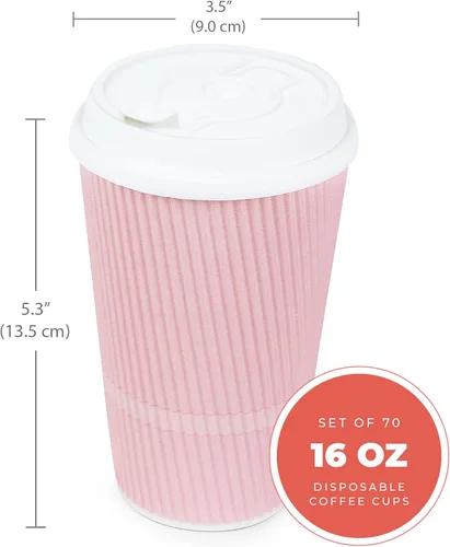 Miniatura 2 de Tazas de café desechables con tapas, taza de café de 16 onzas (paquete de 70). Las tazas de viaje grandes mantienen la forma con bebidas frías