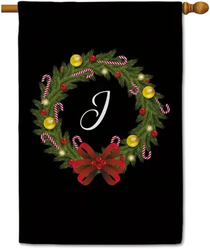 Miniatura 38 de Bandera de bienvenida con monograma de Feliz Navidad, letra A, bandera de jardín, 12.5 x 18 pulgadas, impresión de doble cara para exteriores