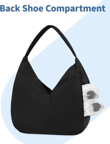 Miniatura 5 de Ceneda Bolsa de gimnasio grande para mujer, bolsa de lona deportiva con soporte oculto para esterilla de yoga y compartimento para zapatos, bolsa