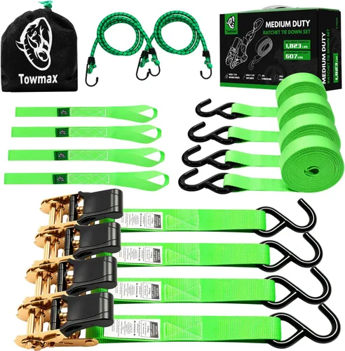 Miniatura 12 de Correas de trinquete retráctiles (paquete de 4) – Correas de trinquete autorretractables de 1 pulgada x 10 pies con bucles suaves, correas de amarre