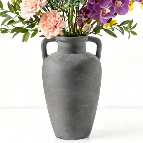 Miniatura 18 de Florero de cerámica con asas, jarrón de 12 pulgadas de alto para centros de mesa, grandes jarrones decorativos de terracota, jarrones rústicos