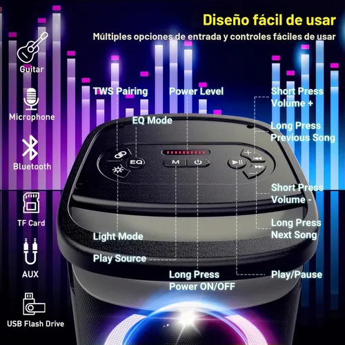 Miniatura 6 de QxbJoy Altavoz Bluetooth Portátil: Sonido Potente de 160W de Pico, Bajo Profundo Inalámbrico, Boombox Grande, Subwoofer Grande, 15 Horas de Duración