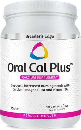 Breeder's Edge - Suplemento oral Cal Plus en polvo, calcio y vitamina D3 para perros y gatos lactantes, apoya huesos, dientes y lactancia