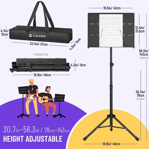 Miniatura 6 de CAHAYA Soporte de partituras plegable con panel triple Soporte de música portátil con bolsa de transporte Material de metal esmerilado mate Altura