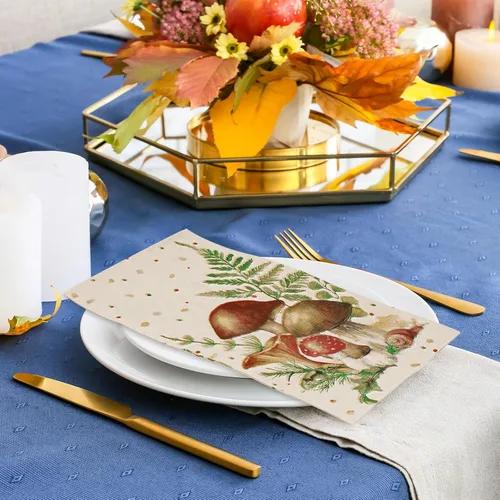 Miniatura 5 de AnyDesign Paquete de 100 servilletas de hongos para invitados con puntos y hojas de hongo, servilletas de papel desechables en acuarela, toalla