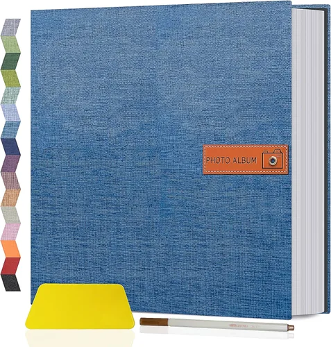 Miniatura 55 de Popotop Álbum de fotos grande autoadhesivo 4x6 5x7 8x10, álbum de recortes DIY, libro de fotos, regalos para mamá, familia, bebé y boda, con Azul