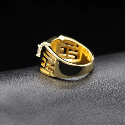Miniatura 5 de Uloveido Anillos anchos cuadrados brillantes chapados en platino y oro con circonita cúbica brillante, anillos de boda para hombres JX001, talla 7