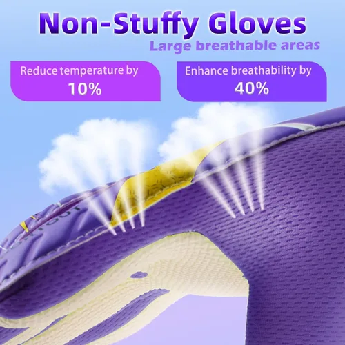 Miniatura 4 de Sportout Guantes de portero para niños, guantes de fútbol con doble protección en la muñeca y material de látex resistente al desgaste y Púrpura