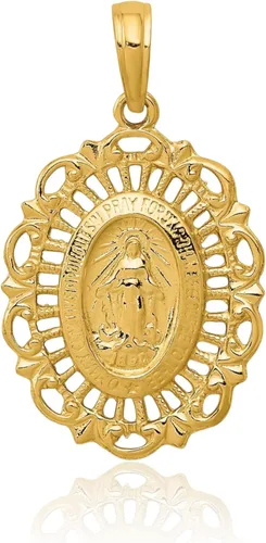 Miniatura 5 de IceCarats Collar con colgante ovalado de oro amarillo de 14 quilates con dije de medalla de Nuestra Señora de los Milagros de la Virgen María