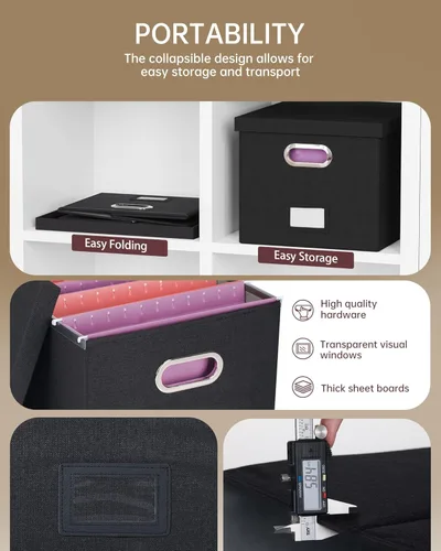 Miniatura 2 de Organizador de archivos en paquete de 2, caja archivadora portátil con tapa, compatible con carpetas tamaño carta/legal, organizador de documentos
