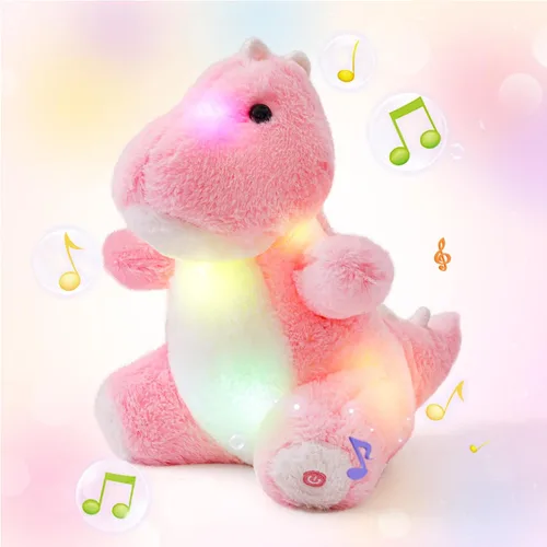 Miniatura 7 de Glow Guards Peluche de dinosaurio Triceratops de 12 pulgadas, juguete de peluche de dinosaurio suave con luces nocturnas mágicas y canción de cuna