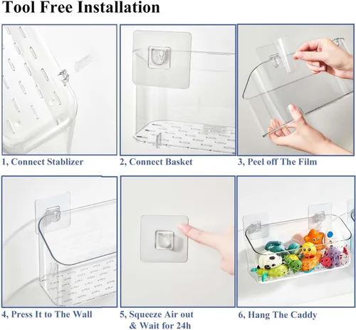 Miniatura 7 de Almacenamiento de juguetes de baño, 2 paquetes, soporte grande para juguetes de baño, organizador de juguetes de bañera de secado rápido, Blanco