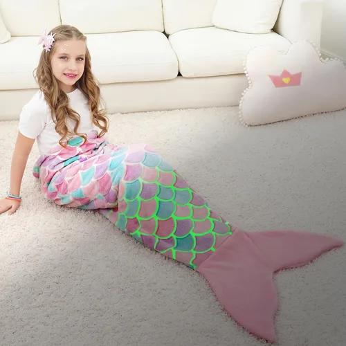 Miniatura 16 de WERNNSAI Manta de Cola de Sirena para Niños - Manta Ponible de Sirena que Brilla en la Oscuridad para Niñas de Invierno Franela Suave con Escamas