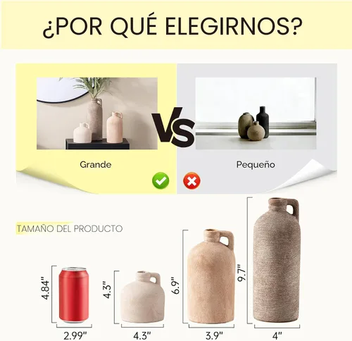 Miniatura 2 de Jarrón de cerámica para decoración de mesa del hogar - Juego de 3 jarrones de flores para decoración de sala de estar, cocina, decoración de granja