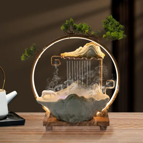 Miniatura 17 de 11.81 pulgadas Fuente de rocalla de mesa para interiores, cascada de bonsái, mini fuente de agua de rocalla con bomba automática y luz LED