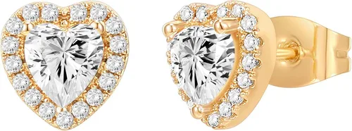 PAVOI 14K Gold Plated Sterling Silver Post Brilliant Round Faux Diamond Halo Earrings - Premium Cubic Zirconia in Rose Gold, White Gold and Yellow