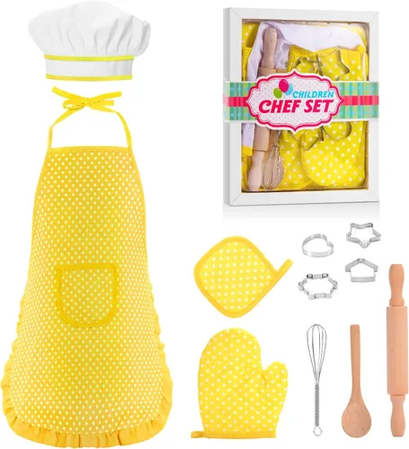 Miniatura 8 de Regalos para niñas y niños de 2 a 8 años, set de disfraz de chef para niños, delantal para niñas pequeñas, regalos de cumpleaños de Navidad