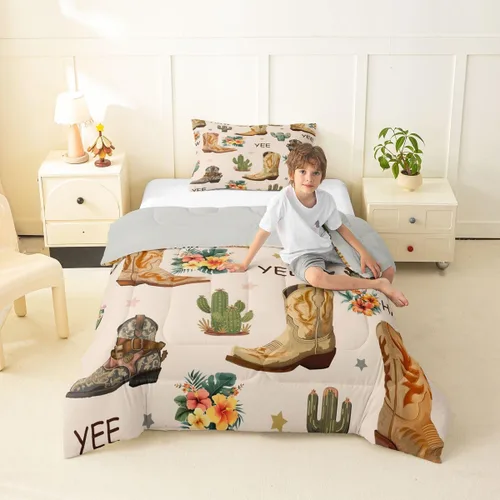 Miniatura 5 de Erosebridal Western Cowgirl Twin Bedding Set Western Cowboy Comforter Set for Kids Girls Horseshoe Boots Southwestern Comforter Wild West Cactus