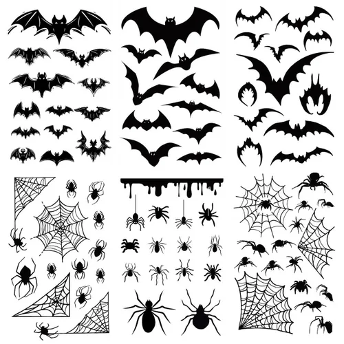 Miniatura 5 de Tatuajes de cara de murciélago de Halloween, 6 hojas falsas de calavera de murciélago, tatuajes temporales, calcomanías de tatuaje de cara