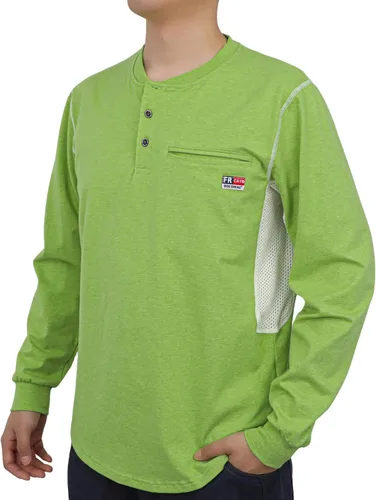 Miniatura 8 de BOCOMAL Camisas FR para verano, transpirable, diseño ventilado, 6 onzas, jaspeado, camiseta de manga larga, Henley, resistente al fuego, camisa