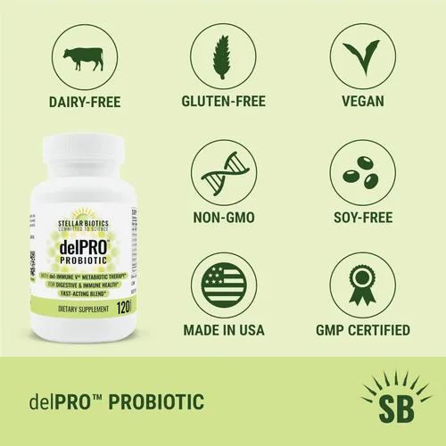 Miniatura 2 de Del-Immune V + Mezcla de probióticos y prebióticos Delpro de Stellar Biotics - Promueve la salud intestinal óptima, la digestión, el apoyo