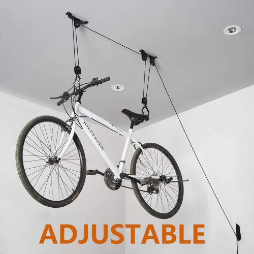 Miniatura 5 de Wallmaster Soporte de techo para bicicletas, elevador de bicicletas montado en el techo, sistema de polea para bicicletas para garaje, ganchos