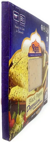 Miniatura 4 de Rani Pappadums (aperitivo de oblea de lentejas indias) Papad de pimienta negra, 7 onzas (7.05 oz) aproximadamente 15 unidades, 7 pulgadas, paquete