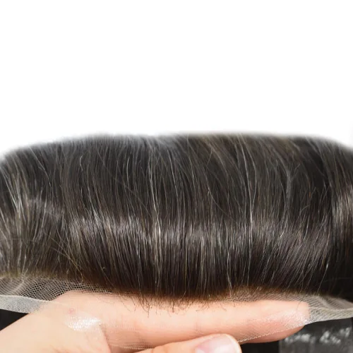 Miniatura 48 de Sistema de repuesto de cabello humano europeo con encaje frontal suizo para hombre, tupé para hombre, pieza de cabello, nudo blanqueado, línea #17