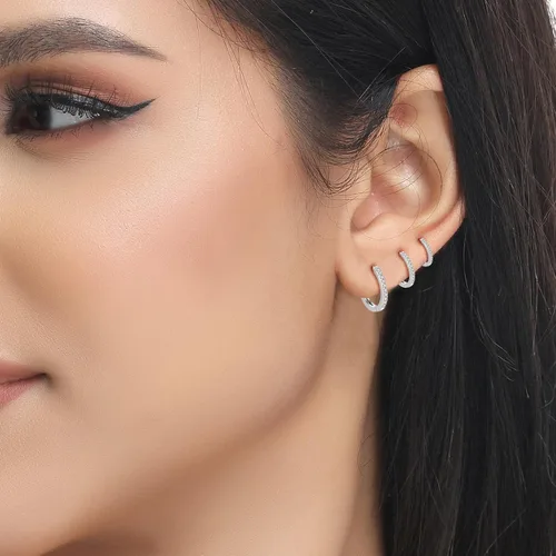 Miniatura 5 de Juego de 4 pares de aretes de aro pequeños de plata de ley 925 para mujer, con circonita cúbica, aretes de hélix para múltiples piercings