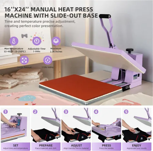 Miniatura 8 de Prensa térmica de 16 x 24 pulgadas, máquina de prensa de calor manual para camisetas, máquina de prensado de camisetas para ropa, bolsas, cortina