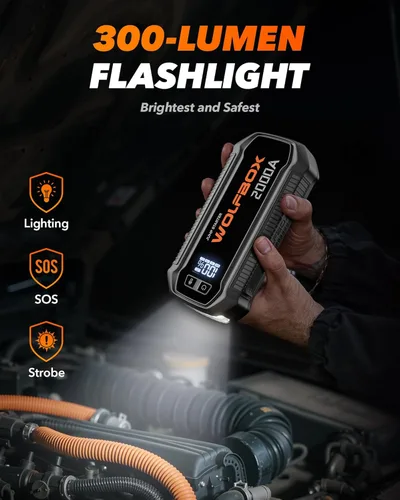 Miniatura 4 de WOLFBOX Arrancador de batería de 2000 A, batería de 44.4 Wh portátil con pantalla LED, paquete de arranque de batería de automóvil de 12 V