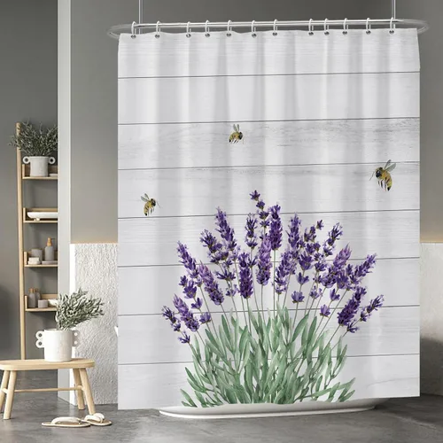 Miniatura 139 de Baocicoo - Cortina de ducha de abeja de miel, diseño de abeja de caricaturas, pista voladora, rústica, floral, para baño, decoración de bañera