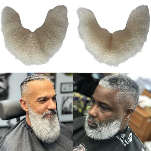 Miniatura 3 de Voloria Cabello humano rizado afro, bigote para hombres negros americanos, base de encaje de maquillaje realista, sistema de reemplazo de 12 x 3