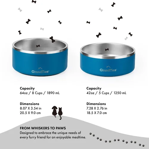 Miniatura 5 de GrandTies Cuenco de acero inoxidable para perros Comedero para mascotas reutilizable con aislamiento sin BPA Plato grande y resistente Azul