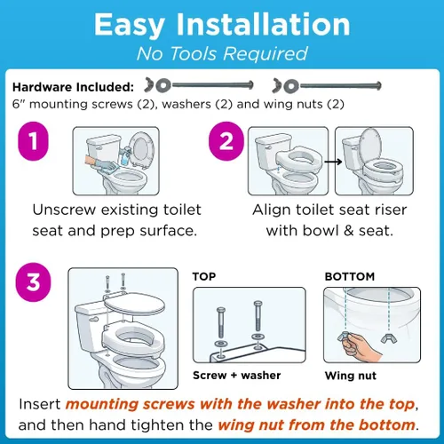 Miniatura 5 de NOVA Asiento de inodoro elevado para personas mayores y recuperación poscirugía: diseño alargado atornillado debajo del asiento utiliza asiento