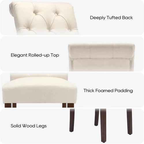 Miniatura 6 de Juego de 2 sillas de comedor capitoné, sillas de comedor Parsons tapizadas, sillas auxiliares de cocina de tela con patas de madera, beige
