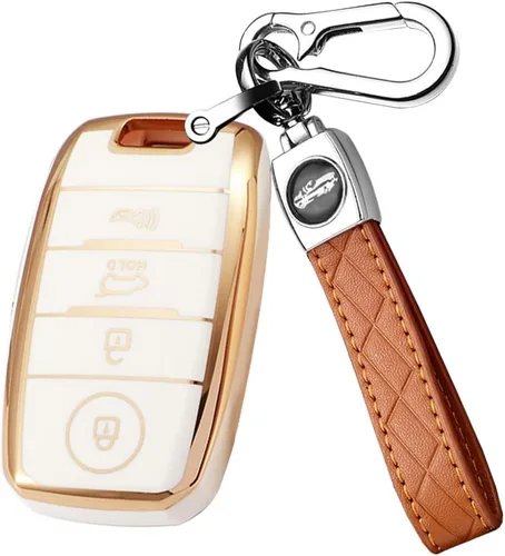 Miniatura 16 de ontto Funda para llave de automóvil de 4 botones compatible con Kia Forte Koup NIRO Optima Rio TPU llavero suave y duradero, color beige