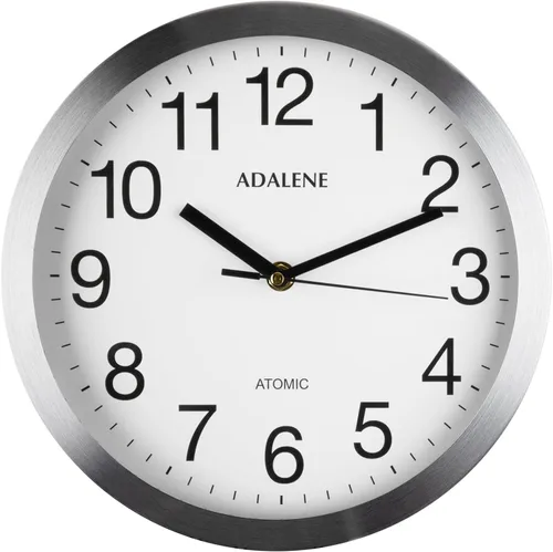 Adalene Reloj de pared atómico moderno, decorativo, se fija automáticamente, relojes de pared grandes de metal vintage de 10 pulgadas, funciona con