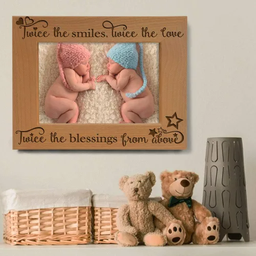 Miniatura 5 de KATE POSH - Twice The Smiles, Twice The Love, Twice The Blessings from Above - Marco de fotos grabado de madera natural - Marco de fotos