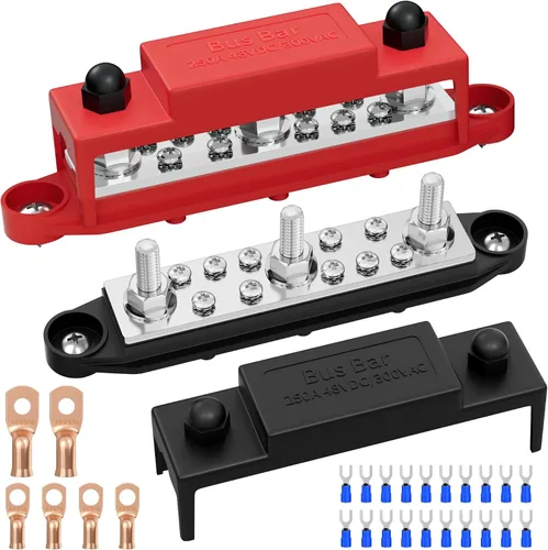 Miniatura 7 de Barra de Bus Joinfworld 250A 12V Bloque de Distribución de Energía con 3 x 3/8" (M10) Pernos Barra Terminal de Bus Marino Bloque de Barra de Batería