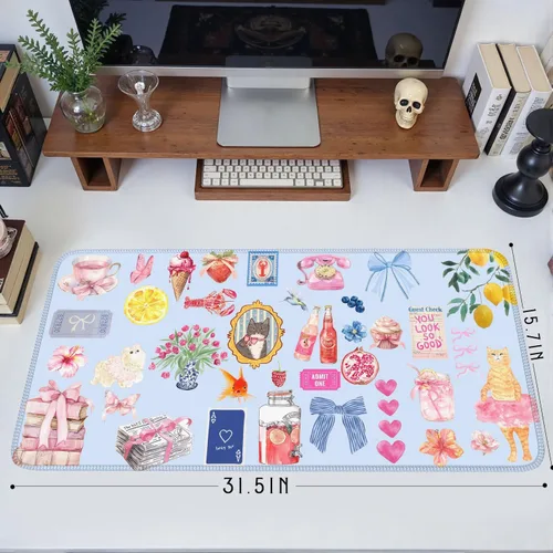 Miniatura 7 de Tapete de escritorio azul con diseño de gato kawaii, retro, vintage, grande, XXL, tapete de mouse para computadora, teclado, laptop, mouse, A5