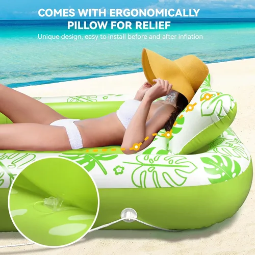 Miniatura 2 de Flotador Inflable para Piscina de Bronceado con Almohada Cervical - Flotadores de Piscina para Adultos para Tomar el Sol, Patio Trasero, Fiesta