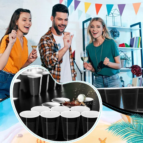 Miniatura 5 de Zubebe Paquete de 100 vasos negros desechables de plástico de 18 onzas, grandes bebidas para fiesta de cumpleaños, graduación, Halloween