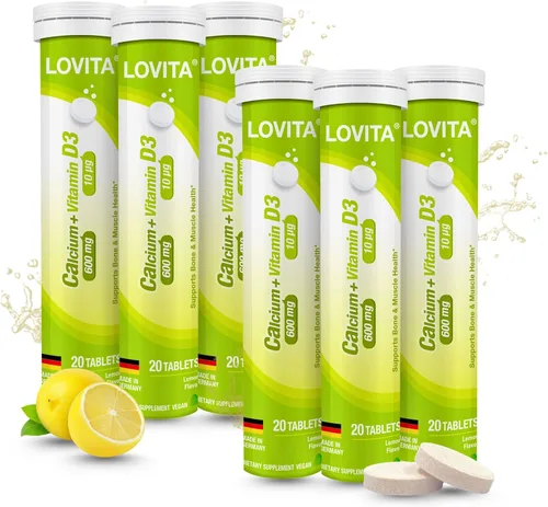 Miniatura 8 de LOVITA Calcio + VIT D3 Tabletas efervescentes 20 unidades, 600 mg de calcio con 400 UI D3, apoya la salud ósea y muscular, sabor a limón, vegano