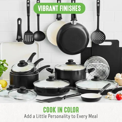 Miniatura 8 de GreenLife Soft Grip - Juego de 23 utensilios de cocina antiadherentes de cerámica saludable con utensilios de cocina, sin PFAS, apto para Negro