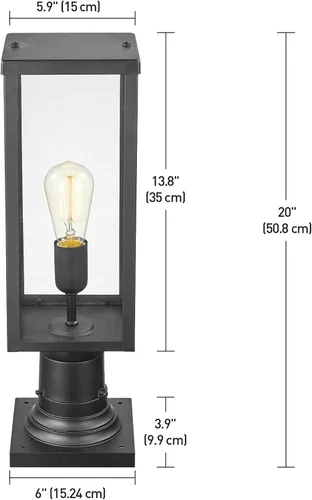 Miniatura 9 de Globe Electric 44384 Lámpara de poste de lámpara para exteriores con adaptador de base, negro mate, inserciones de vidrio transparente, iluminación