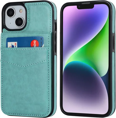 Miniatura 3 de KIHUWEY Compatible con iPhone 14 Funda Cartera con Soporte para Tarjeta de Crédito, Tapa de Cuero Premium con Cierre Magnético Atril Funda Verde