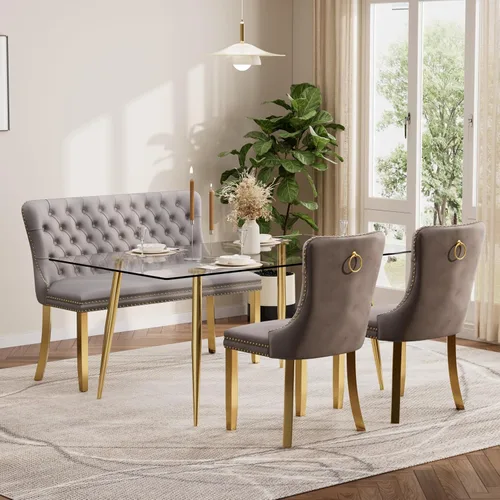 Miniatura 63 de Baysitone Juego de mesa de comedor de vidrio de 51 pulgadas para 4, juego de 5 piezas moderno de comedor, mesa de cocina rectangular de vidrio con 4