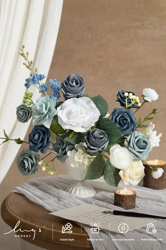 Miniatura 2 de Ling's moment Caja de Flores Artificiales, Tallos de Follaje Artificial Falso, Rosas de Espuma, Gardenia, Hortensia de Seda, Ranúnculo, Flor de Tela