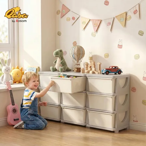 Miniatura 2 de Qaba - Unidad de almacenamiento para niños con 3 cajones, apilables, de 3 niveles, para dormitorio, guardería, sala de juegos, sala de estar, niños